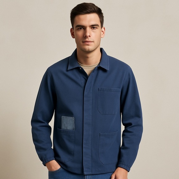 NWOT French Work Jacket Blue Cotton Chore Coat Utility Workwear Style Size Small - Picture 2 of 11